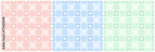 Pastal Tartan Heart in blocks checkered patterns with Dots background Vector design.
