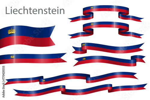 set of flag ribbon with colors of Liechtenstein for independence day celebration decoration