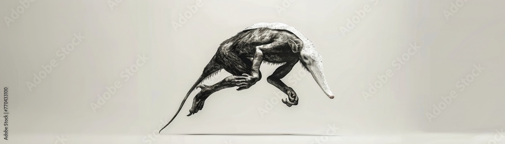 Anteater in ballet attire, line drawing, pure motion capture, plain backdrop, overhead angle, poised stance , 8K - obrazy, fototapety, plakaty 