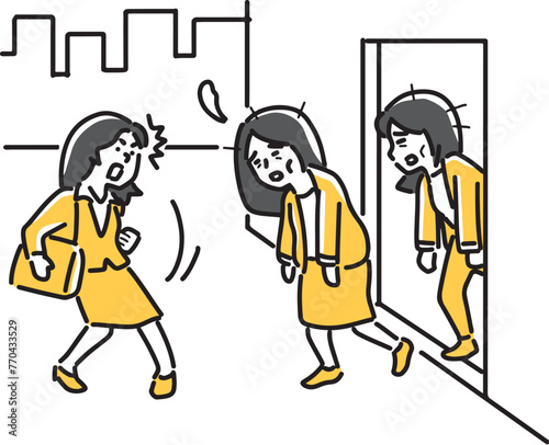 疲れ果てた女性社員を見る女性