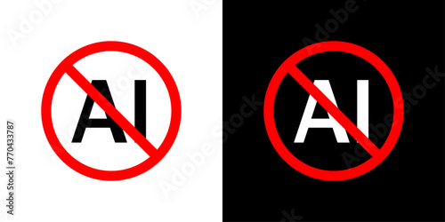 Anti-AI Usage and Prohibition Icons. No Artificial Intelligence and Technology Ban Symbols. photo