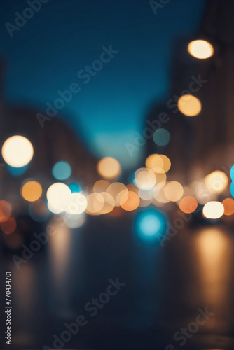 City blurring lights abstract circular bokeh on blue background © Giuseppe Cammino