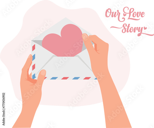  hands holding an envelope with a heart postcard 