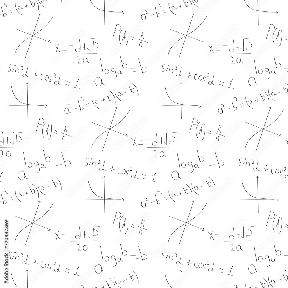 Seamless background with mathematical formulas on a white background. Vector illustration. Seamless background with mathematical formulas on a white background. Vector illustration.