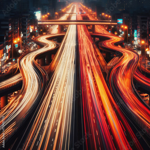 Obraz na płótnie High angle view of light trails on the highway w salonie