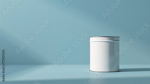 3d rendering of a white metal can on a blue background.