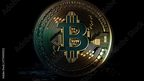1 bitcoin in the form of a coin on a black background