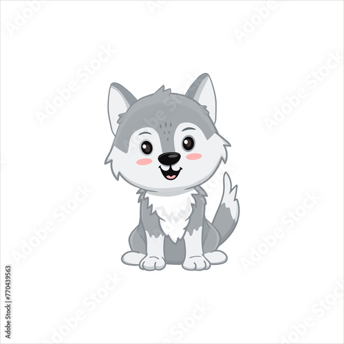 Cute Gray wolf isolated on white. Cartoon character, wolf cub grey. 