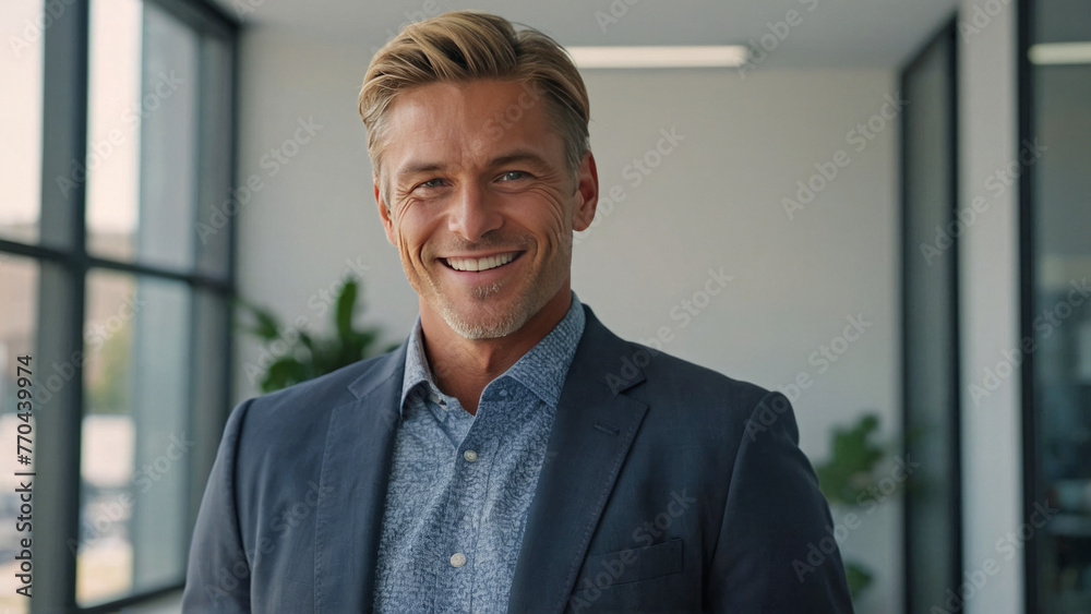 Portrait of a smiling businessman standing in an office. Portrait of a smiling businessman standing in an office.