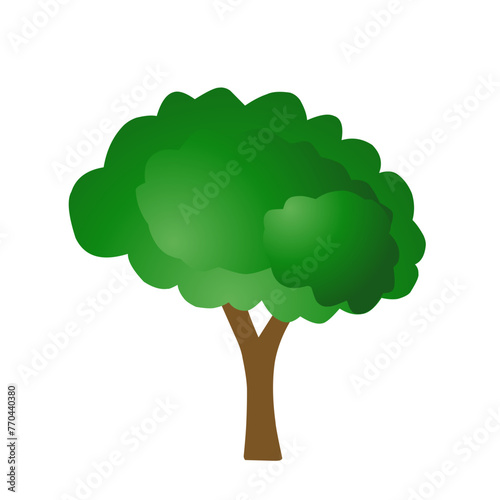 Green trees flat vector illustration. Beautiful green leaves isolated on white. Spring time trees. Natural forest plant. Ecology garden template.