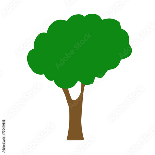 Green trees flat vector illustration. Beautiful green leaves isolated on white. Spring time trees. Natural forest plant. Ecology garden template.