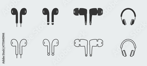 Earphone headset earpiece ear muffs earbud airpod icon set.