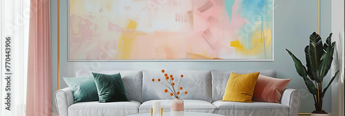 acrylic painting style abstraction in pastel colors with gold accents

