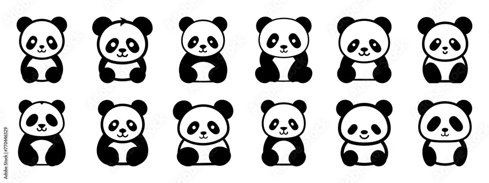 Panda silhouettes set, large pack of vector silhouette design, isolated white background. Panda silhouettes set, large pack of vector silhouette design, isolated white background.