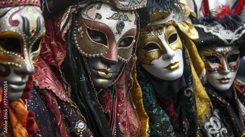 A beautiful display of an exquisite Venetian Carnival costume, rich in details and textures