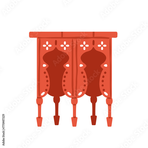 Moroccan table. Traditional Morocco furniture. Berber Marrakech decoration in chic boho oriental style. Maroc classy decor. Flat graphic vector illustration isolated on white background
