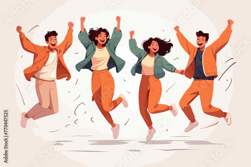 a group of young men jumped and had fun. Vector flat illustration