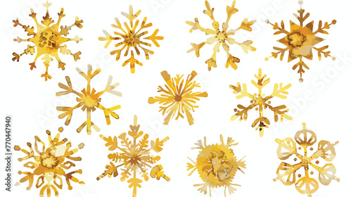 Watercolor Golden Snowflakes Flat vector isolated 