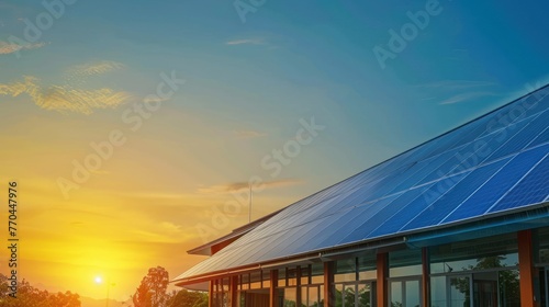 Solar panel installation on modern building, renewable energy photo