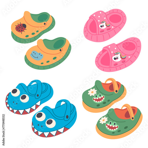 Summer baby shoes vector cartoon set isolated on a white background. © Roi_and_Roi