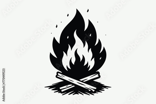 Set of flame and fire in vintage style. Hand drawn engraved monochrome bonfire sketch. Vector illustration