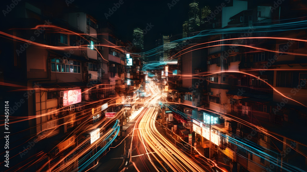 photo of city lights at night with streaks of light