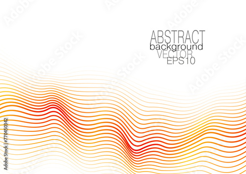 Orange, red wavy lines. Abstract technology pattern. Squiggle thin curves, soft gradient. White background. Vector design for banner, landing page, flyer, poster, presentation. Ai format