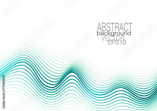 Emerald colored wave pattern. Abstract futuristic wavy lines. Squiggle thin curves, soft gradient. White background. Vector design for banner, landing page, flyer, poster, presentation. Ai format