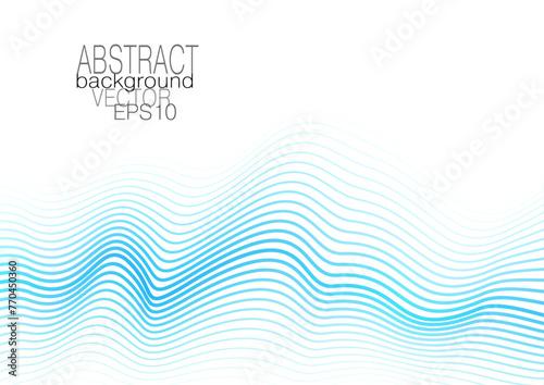 Light blue wavy lines. Abstract technology pattern. Squiggle thin curves, soft gradient. White background. Vector design for banner, landing page, flyer, poster, presentation. Ai format