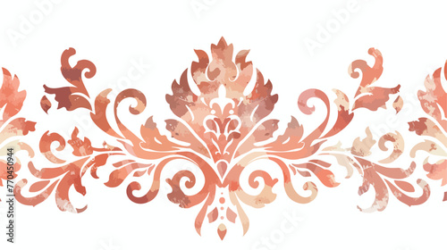 Watercolor Rose Gold Damask Flat vector isolated on white