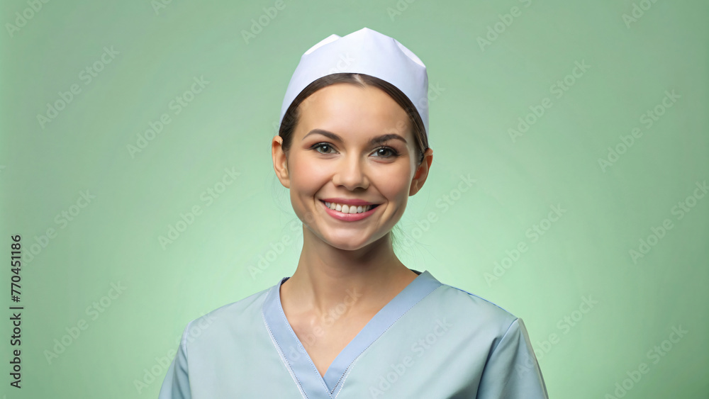 A smiling female nurse stands confidently in her professional uniform, holding a stethoscope, embodying healthcare professionalism A smiling female nurse stands confidently in her professional uniform, holding a stethoscope, embodying healthcare professionalism