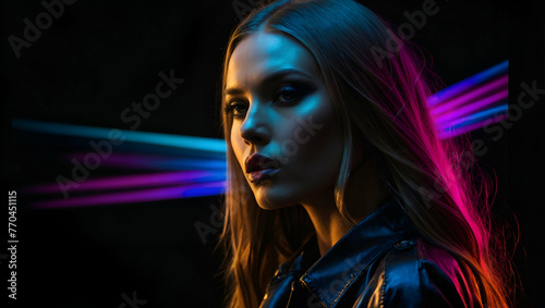 colorful girls, colored paints, light. model on a black background