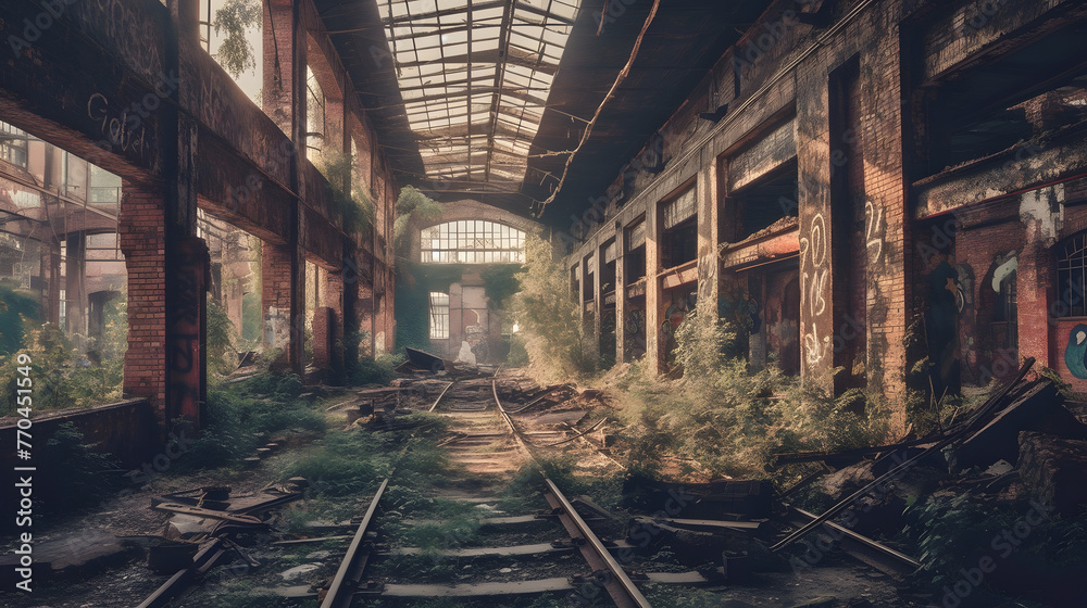 the empty factory has fallen into an abandonment