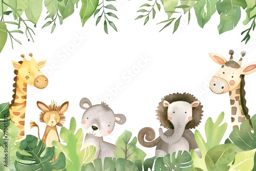 Whimsical Safari Animal in Watercolor Featuring Playful Jungle Creatures