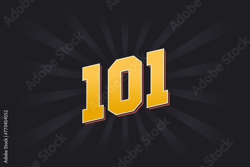 Number 101 vector font alphabet. Yellow 101 number with black background