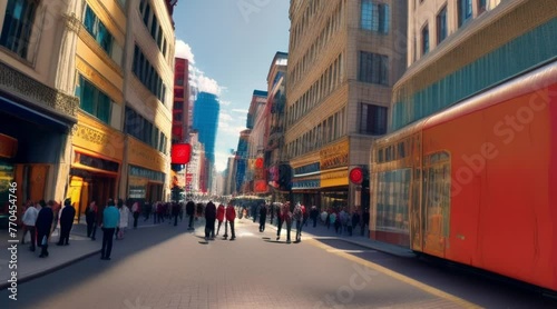 animation, motion effect,  City street scene with business lights, 60 fps 12 sec, photo