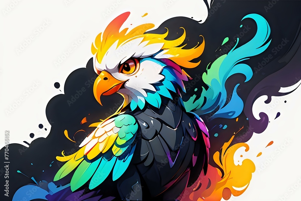Fototapeta premium Spectral Eagle Illustration. A powerful eagle with a vibrant, spectral plumage, perfect for bold graphics and wildlife representation.