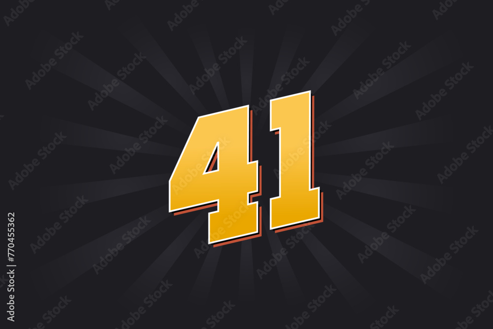 Fototapeta premium Number 41 vector font alphabet. Yellow 41 number with black background