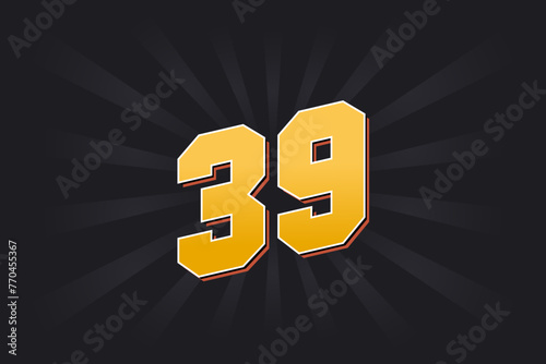 Number 39 vector font alphabet. Yellow 39 number with black background