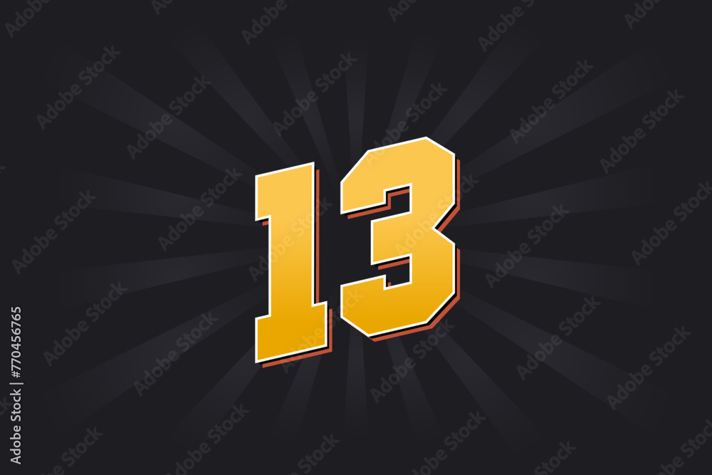 Number 13 vector font alphabet. Yellow 13 number with black background Number 13 vector font alphabet. Yellow 13 number with black background