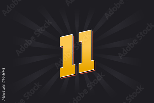 Number 11 vector font alphabet. Yellow 11 number with black background