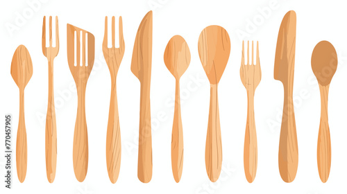 Wooden cutlery on a white background. Vector illustration