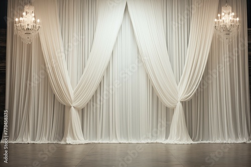 Elegant white draped theater curtains