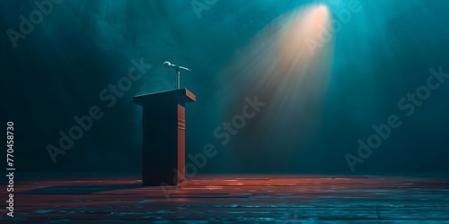 Podium with Microphone Under Dramatic Lighting for Leadership and Presentation