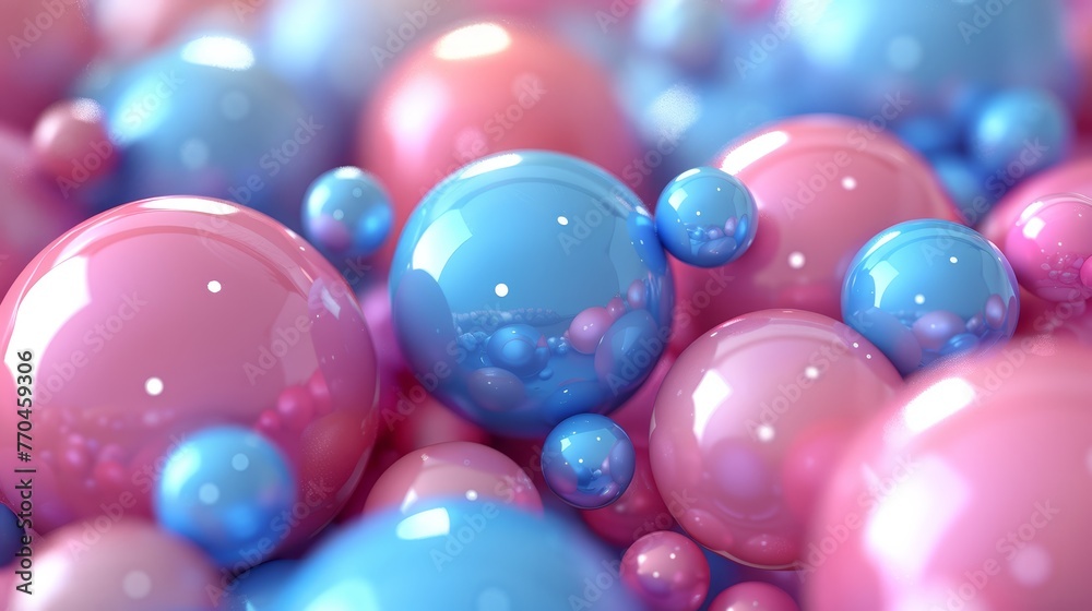 A group of blue and pink balls are mixed together in the same container A group of blue and pink balls are mixed together in the same container