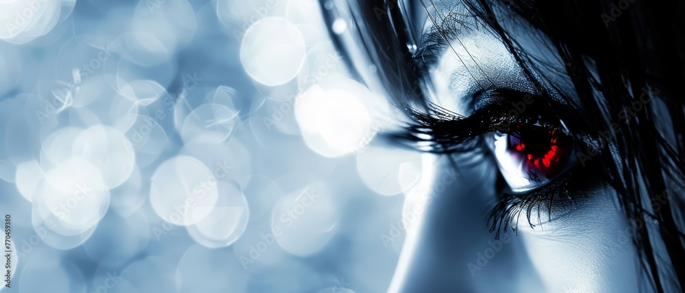 A close-up of a woman's eye with a reddened eyeball at its center A close-up of a woman's eye with a reddened eyeball at its center