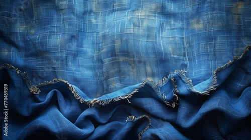  A close-up of a blue cloth with frayed edges
