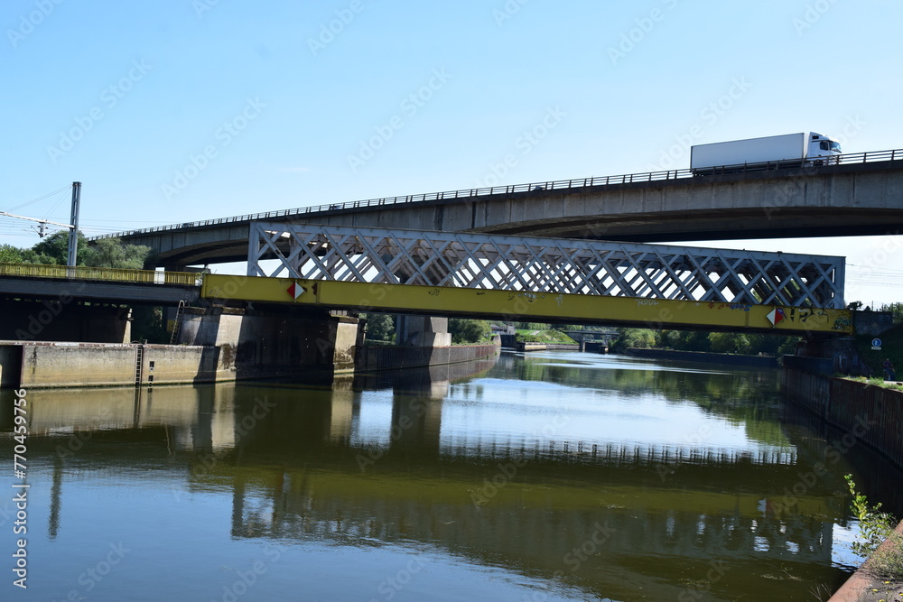 bridges on two levels across the Moselle in Thionville, France bridges on two levels across the Moselle in Thionville, France