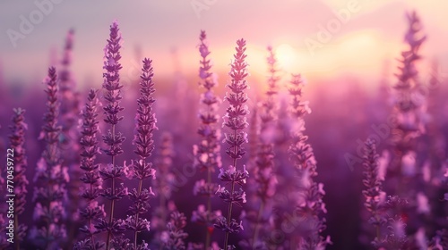  Lavender fields at dusk with a hazy sky
