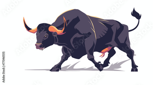 Cartoon angry bull attack isolated on white background